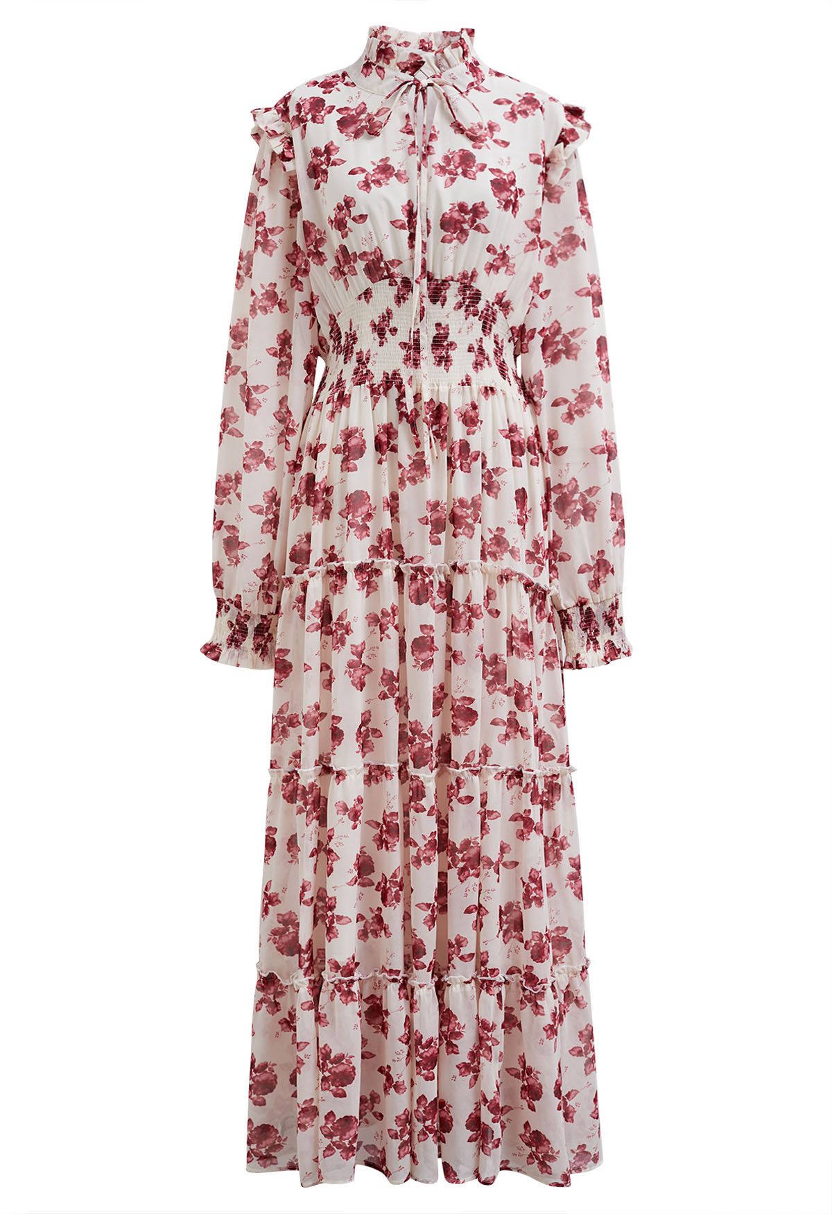 Darling Red Floral Tie Neck Maxi Dress
