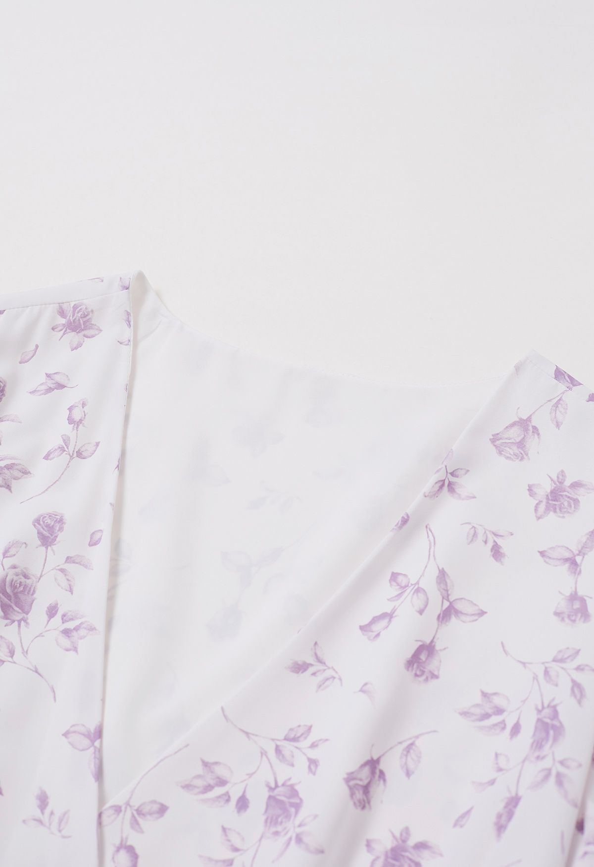 Watercolor Rose Print Wrap Midi Dress in Lilac