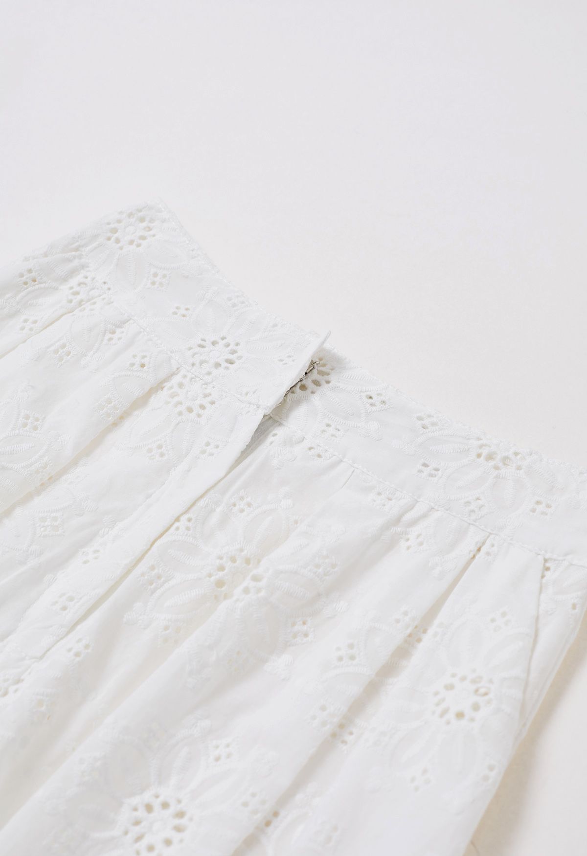 Sunflower Eyelet Embroidered Puff Sleeve Top and Pants Set in White