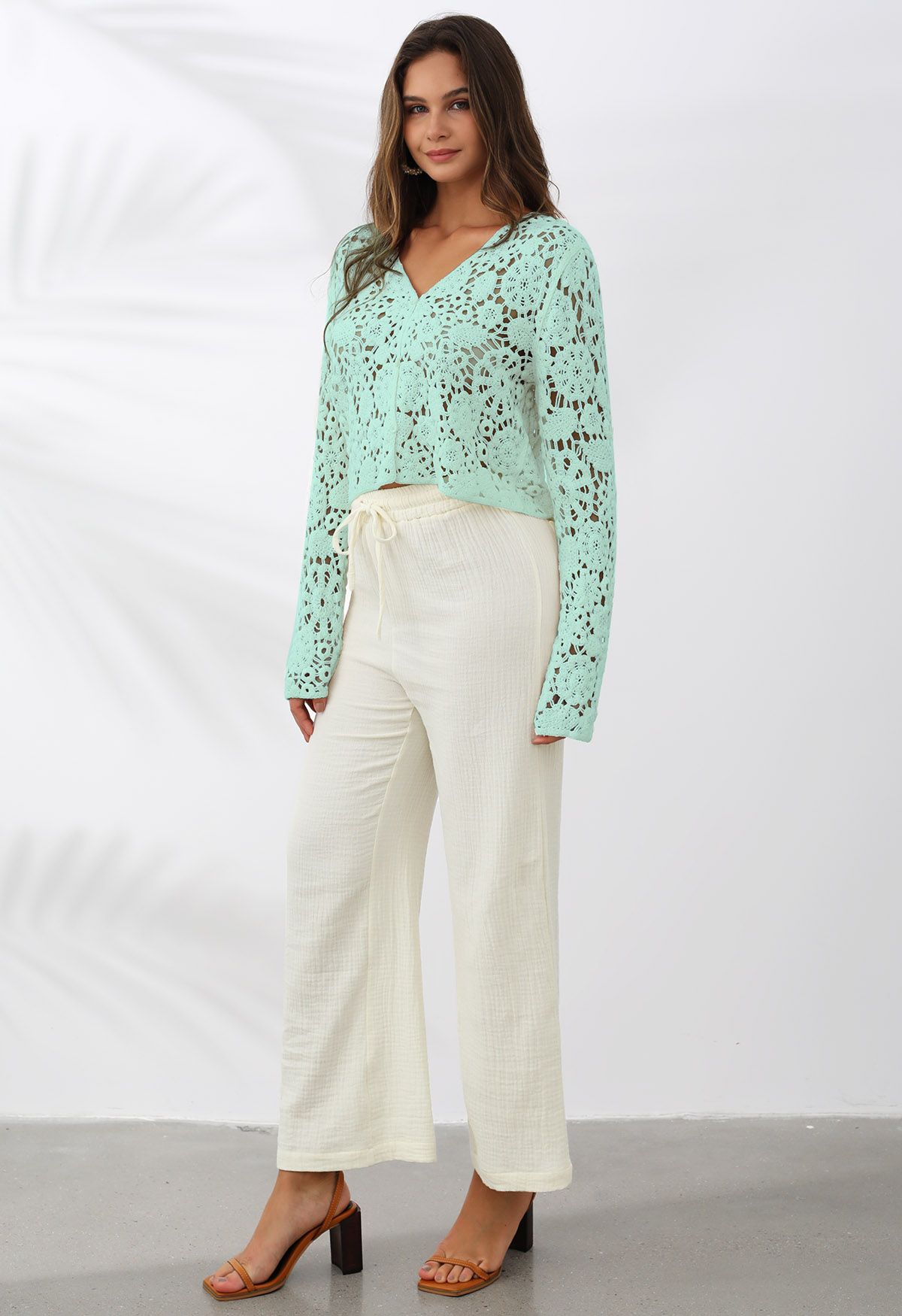 Bohemian Flair Crochet Cardigan in Mint