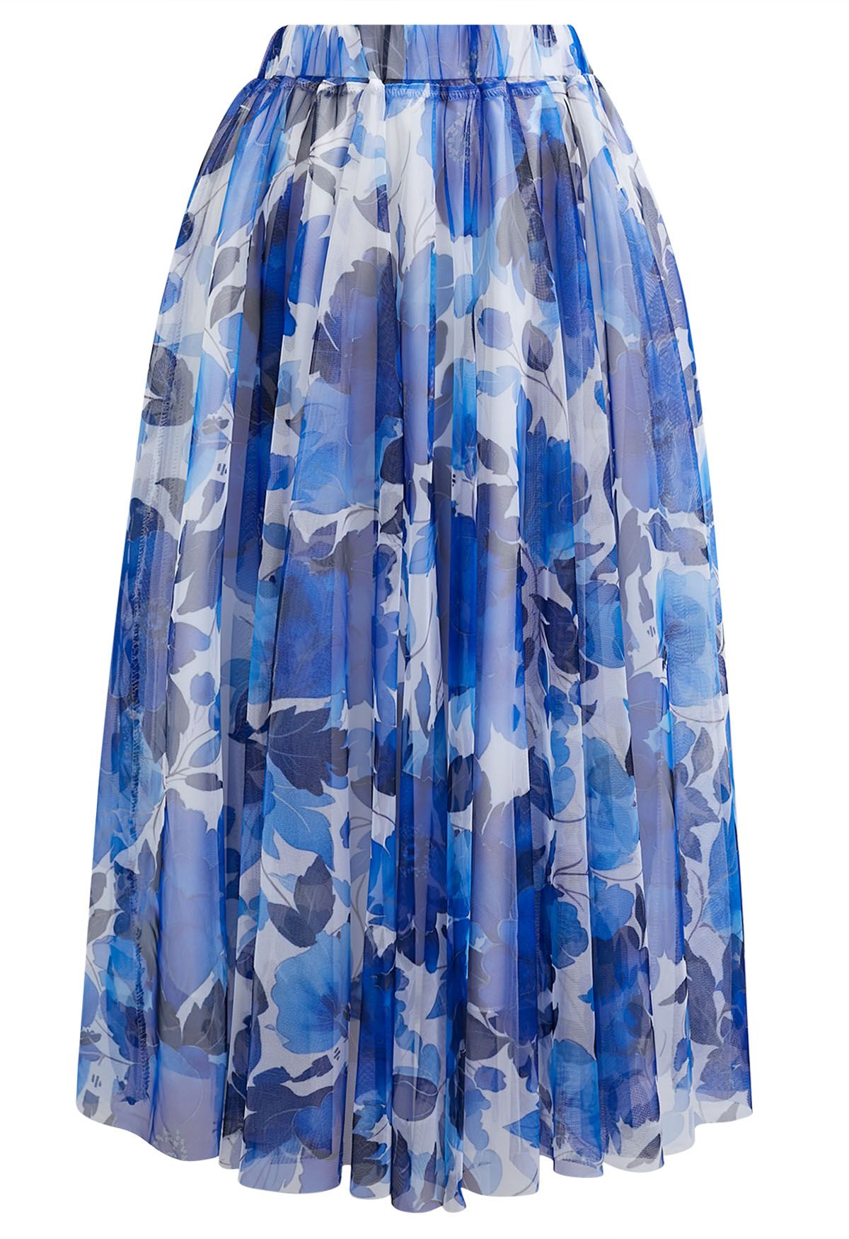 Dancing in Flowers Blue Watercolor Mesh Tulle Skirt 