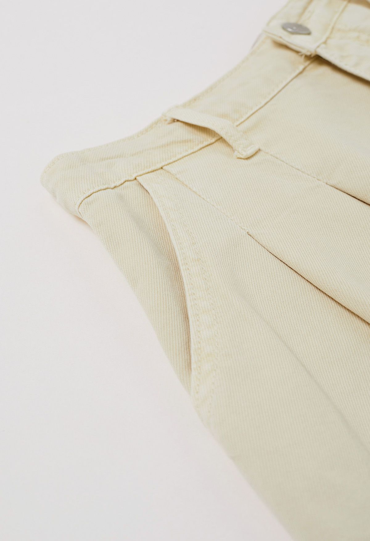 Summer Staple Pleated Belt Denim Shorts in Light Yellow