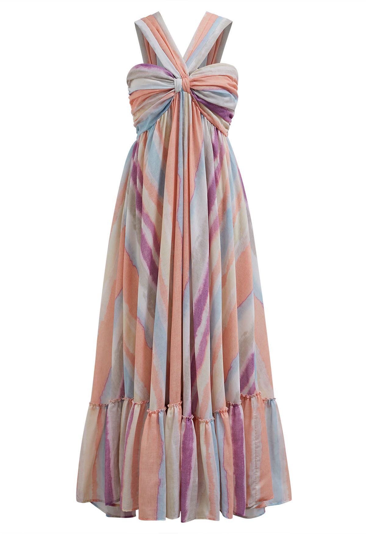 Rainbow Stripe Halter Neck Asymmetric Dress