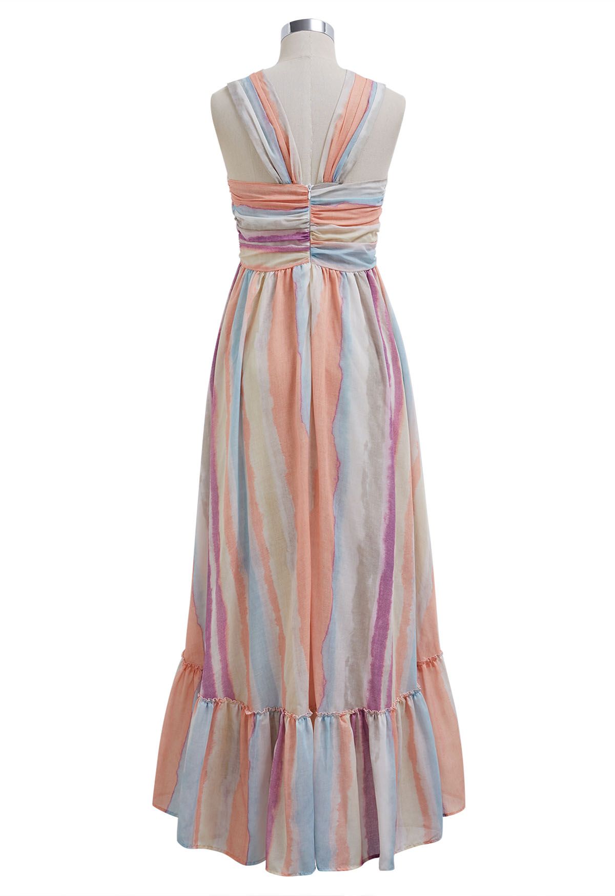 Rainbow Stripe Halter Neck Asymmetric Dress