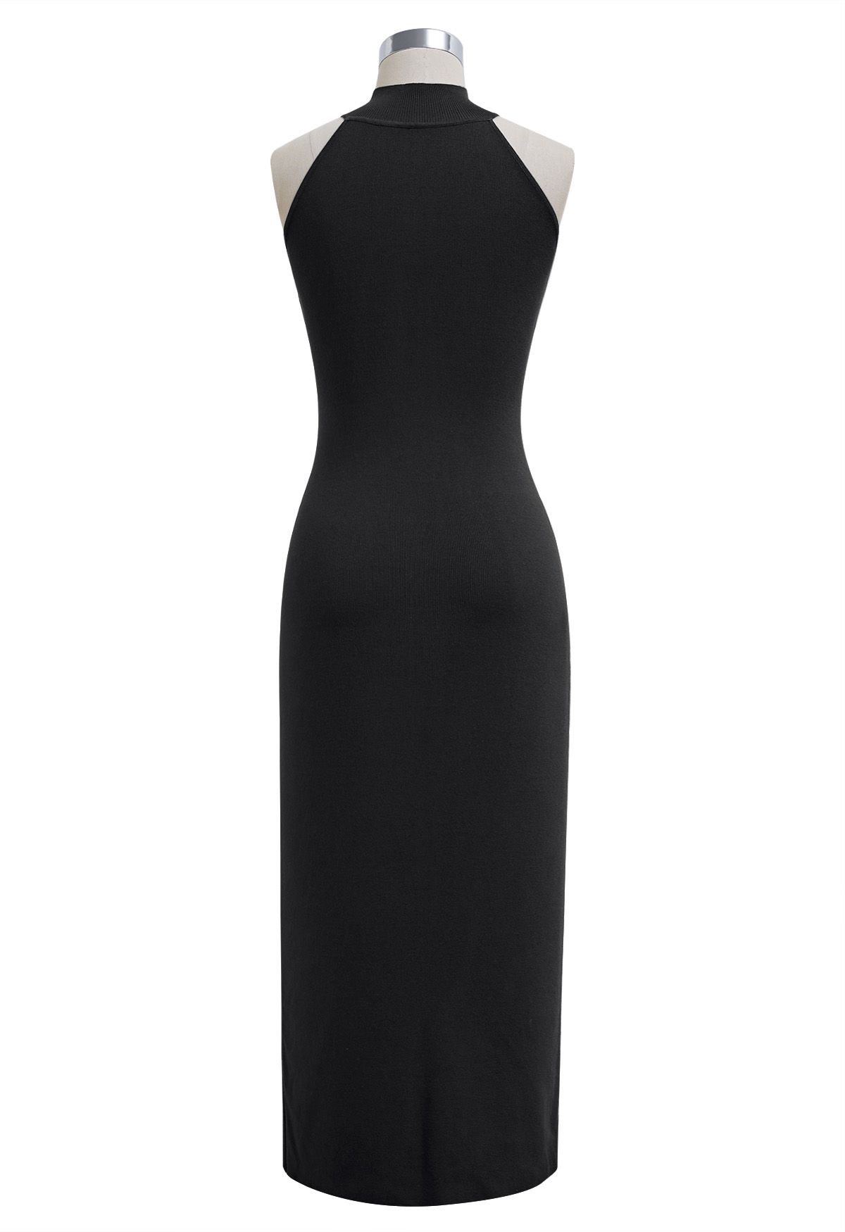 Seam Detailing Halter Bodycon Knit Dress in Black