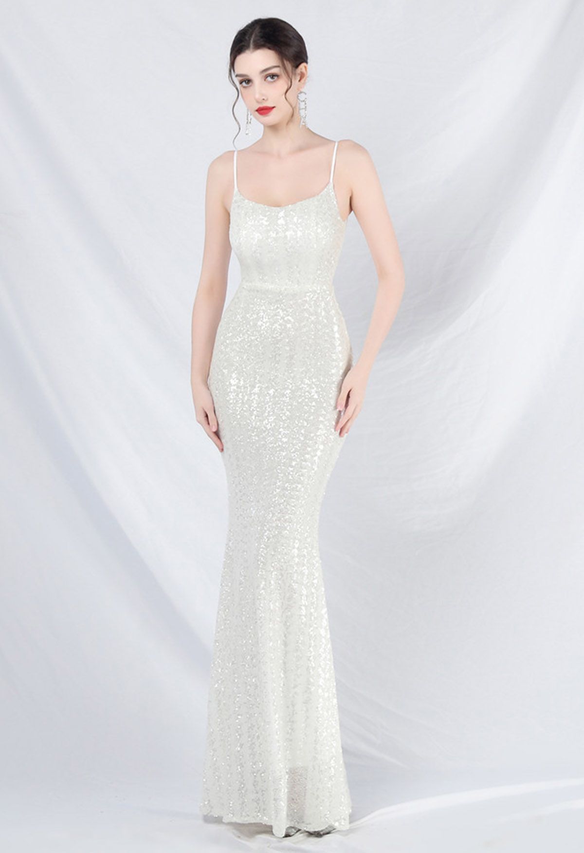 Fairytale Sequin Mermaid Cami Gown in White