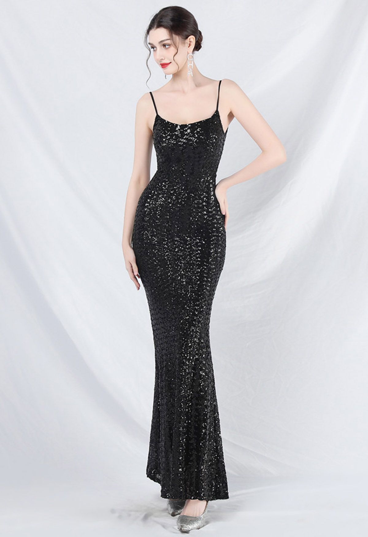 Fairytale Sequin Mermaid Cami Gown in Black