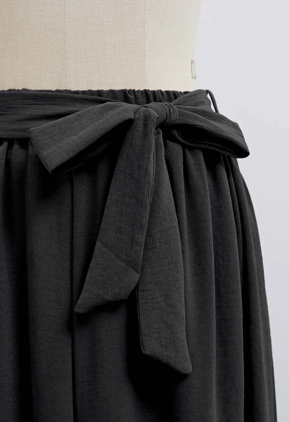 Breezy Tie Waist Asymmetric Crop Pants in Black