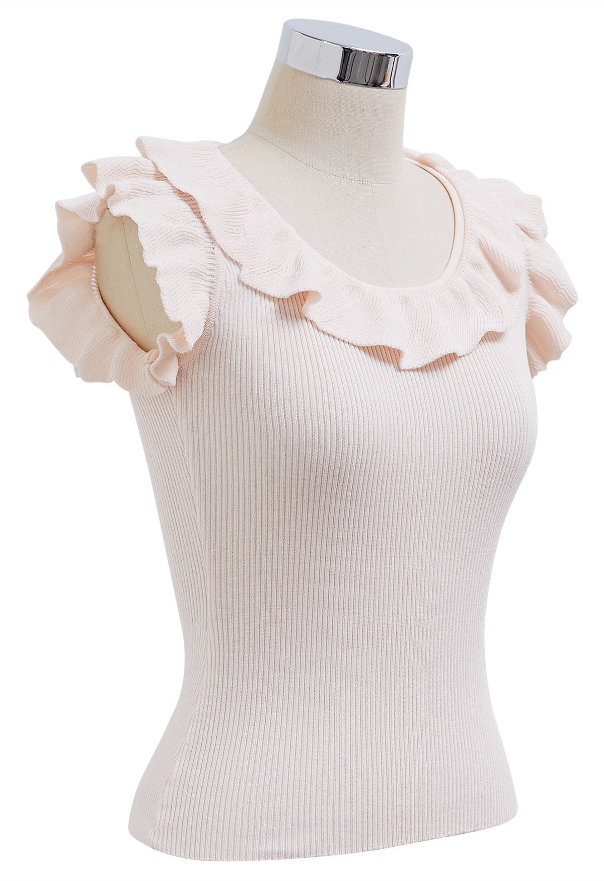 Ethereal Ruffle Sleeveless Knit Top in Light Pink