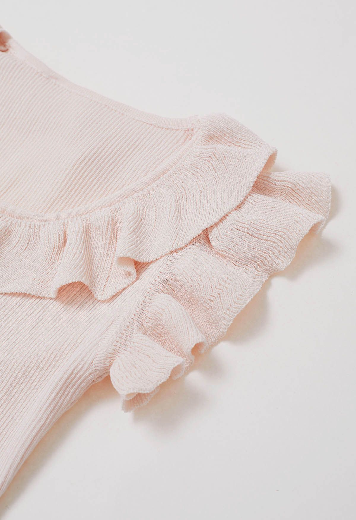 Ethereal Ruffle Sleeveless Knit Top in Light Pink
