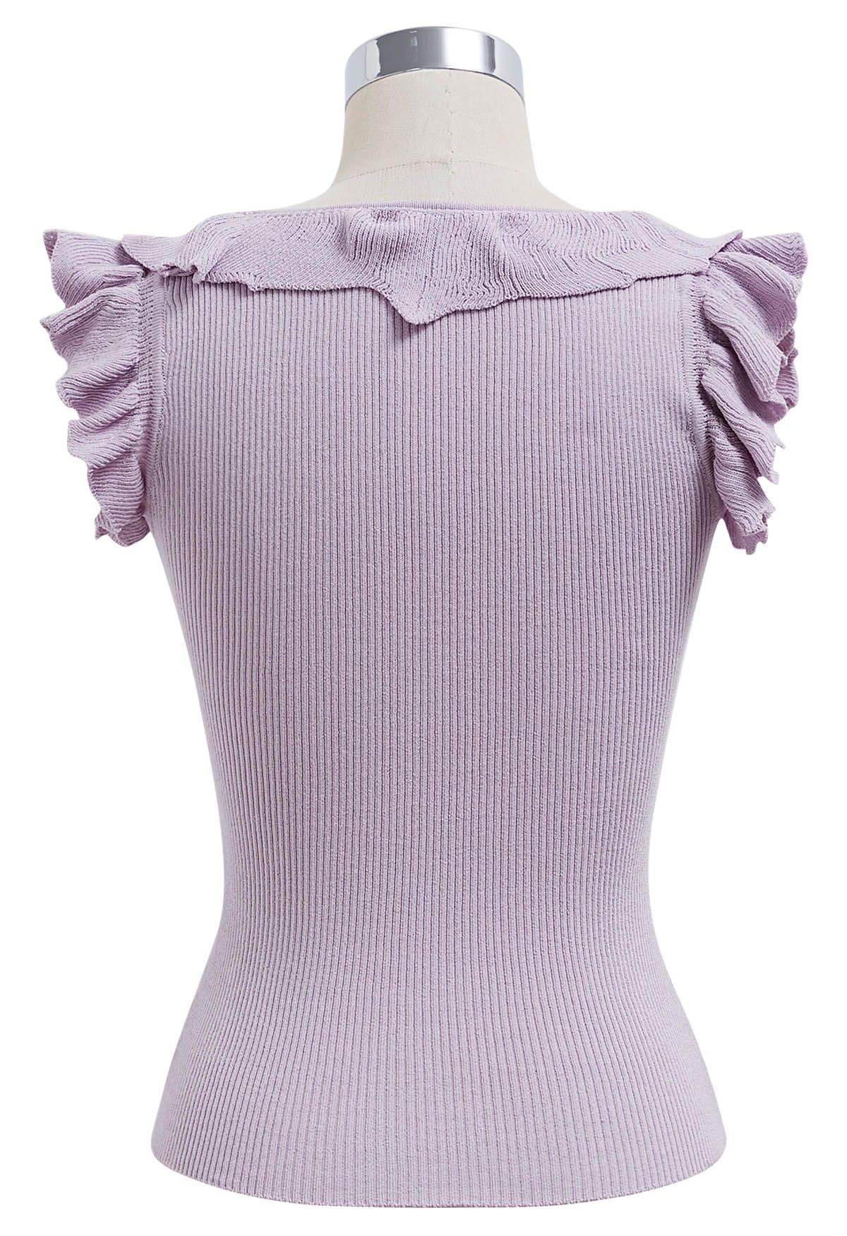 Ethereal Ruffle Sleeveless Knit Top in Lilac