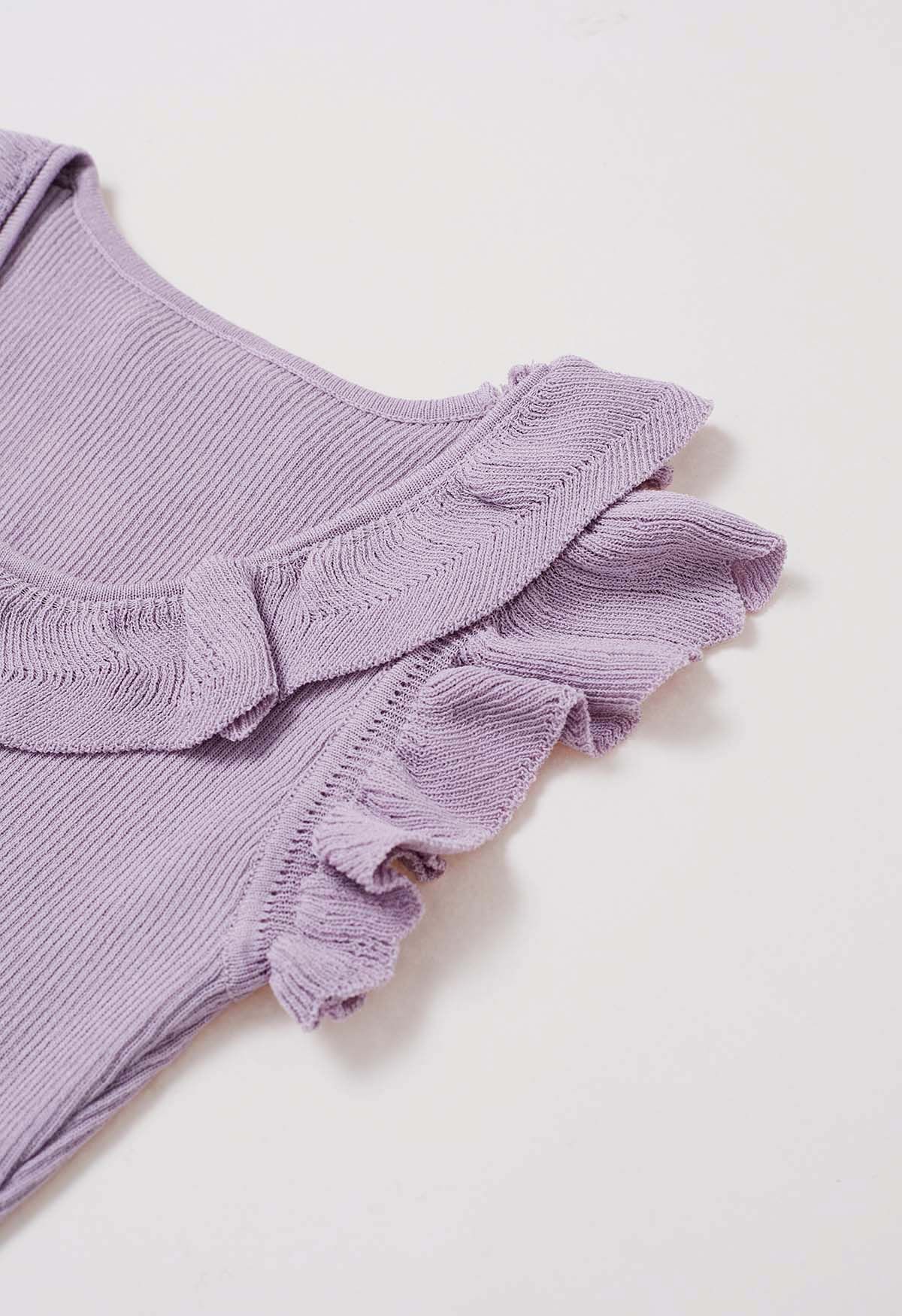 Ethereal Ruffle Sleeveless Knit Top in Lilac