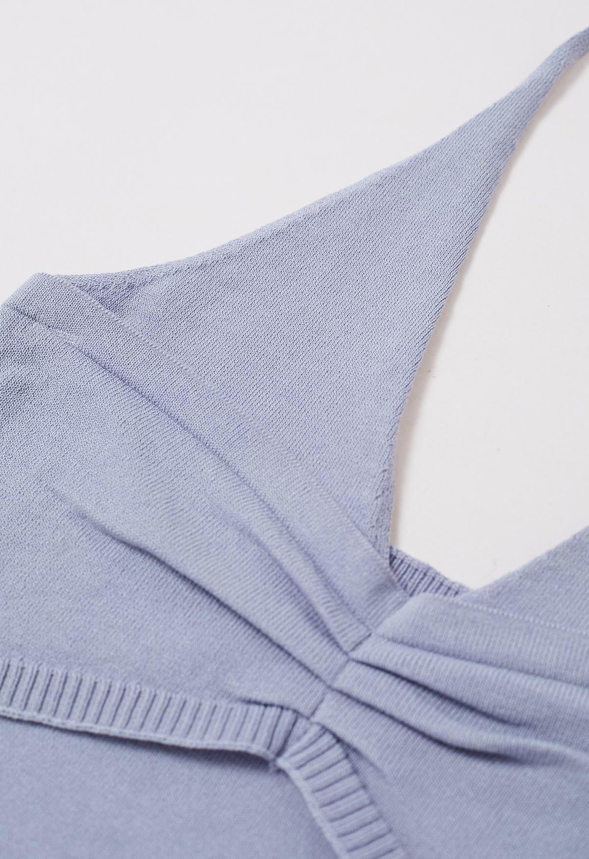 Pintuck Detail Halter Knit Top in Lavender