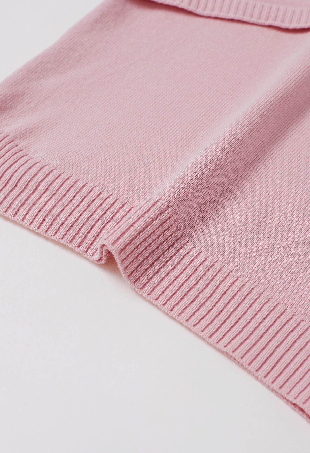 Pintuck Detail Halter Knit Top in Pink