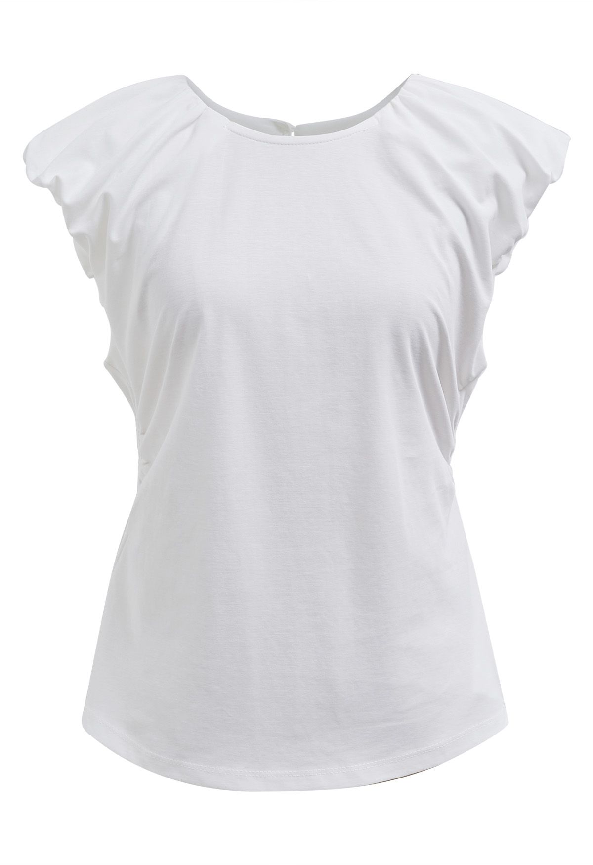 Cutout Back Ruched Detail Sleeveless Top in White