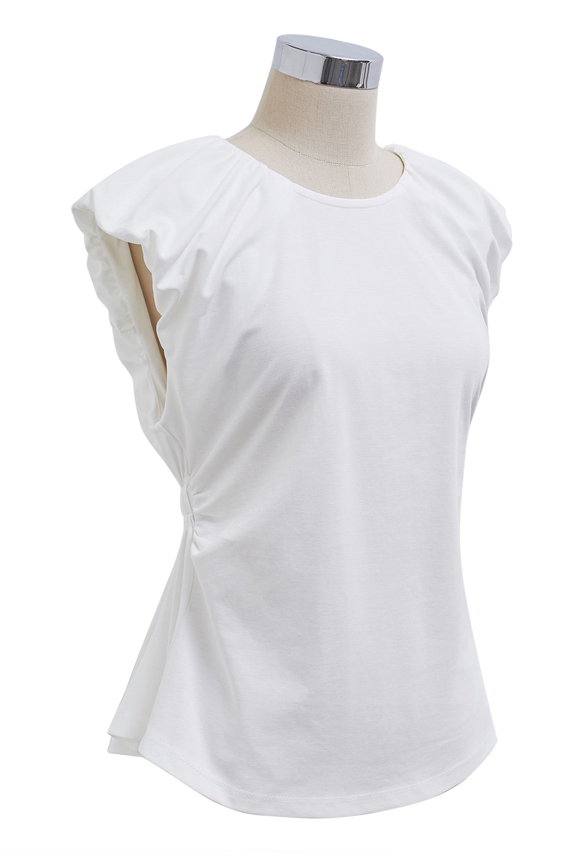 Cutout Back Ruched Detail Sleeveless Top in White
