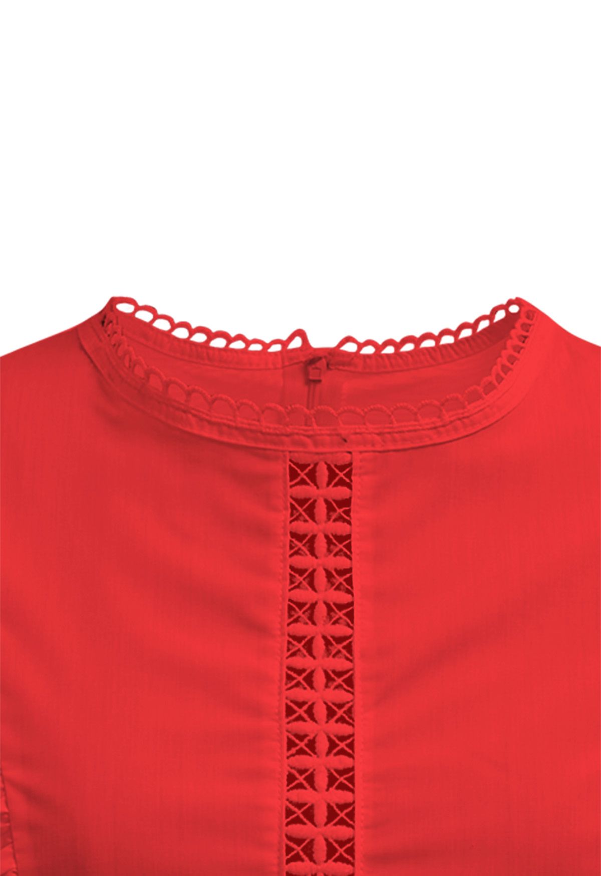 Crochet Trim Sleeveless Cotton Top in Red