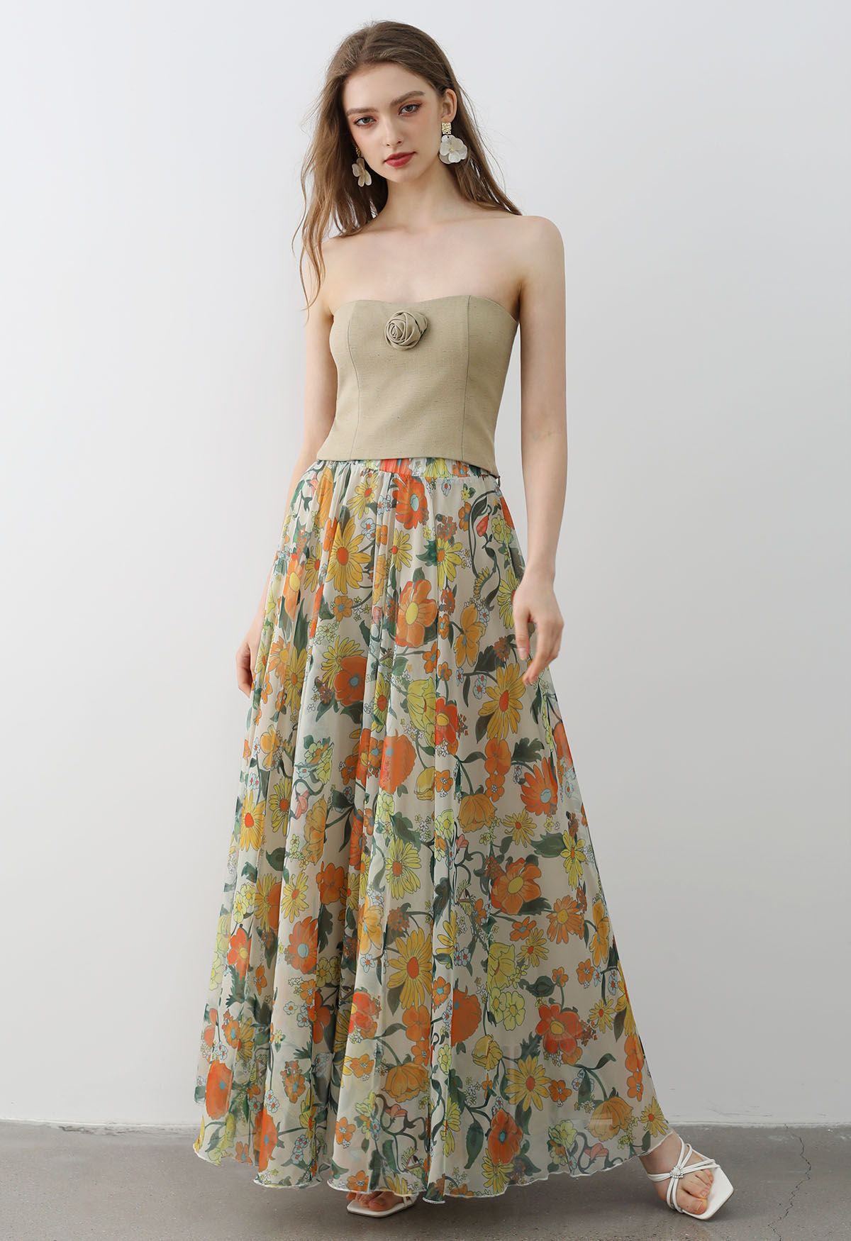 Sun-Kissed Floral Chiffon Maxi Skirt