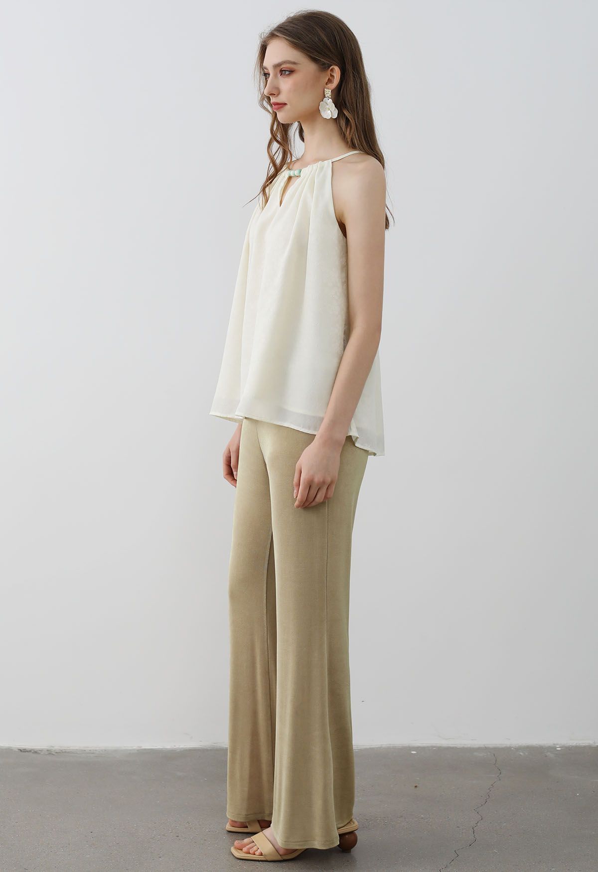 Relaxed Fit Flare Hem Pants in Sand