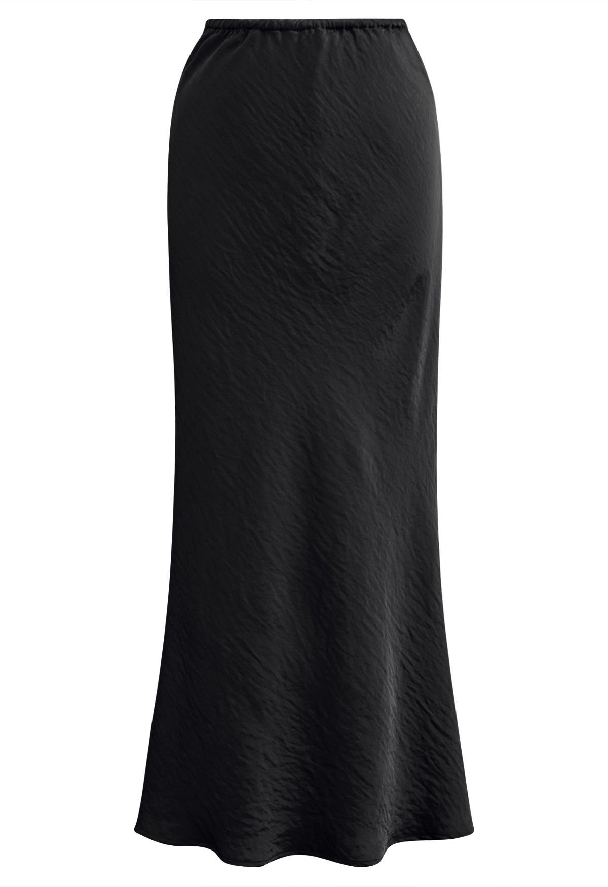 Texture Satin Drawstring Maxi Skirt in Black