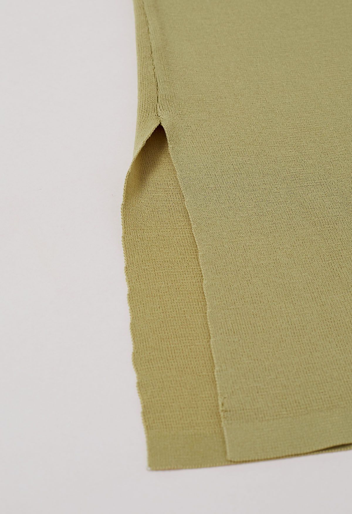 Asymmetric Folded Collar Knit Top in Pistachio