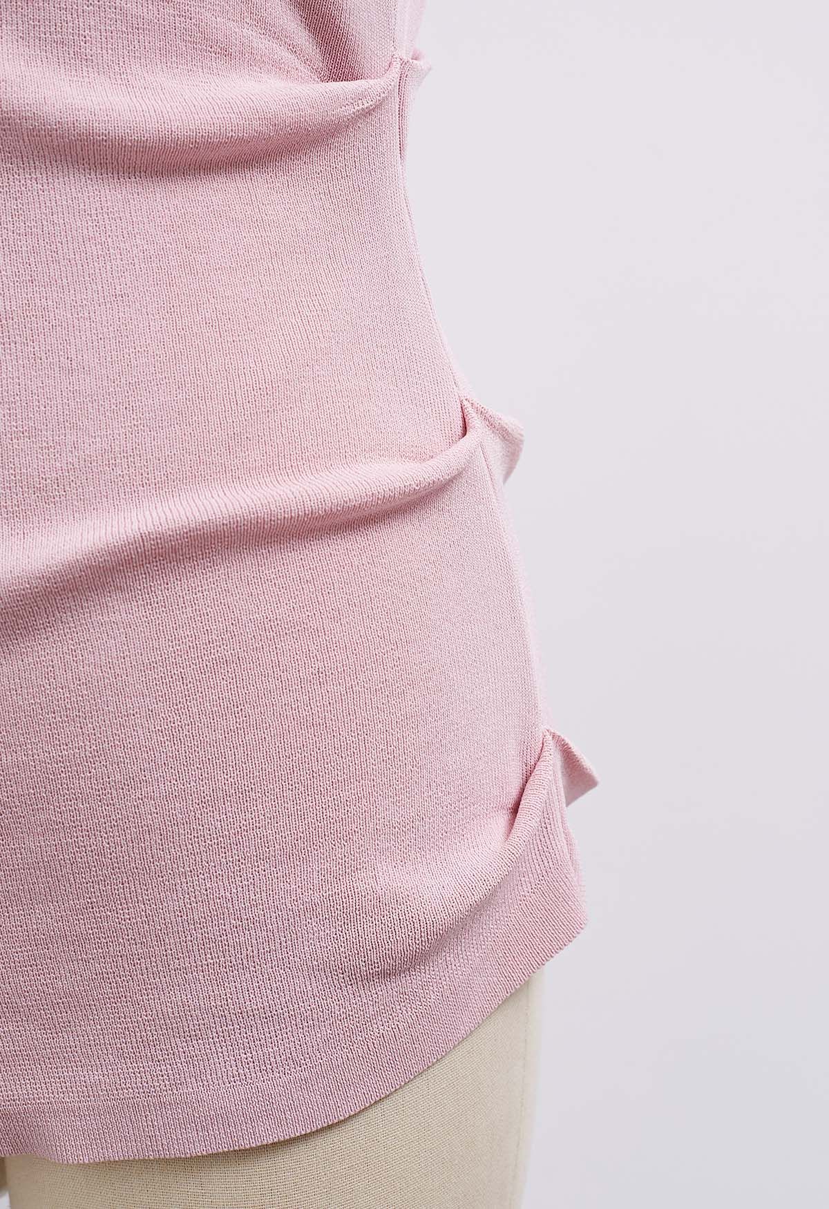 Asymmetric Folded Collar Knit Top in Pink