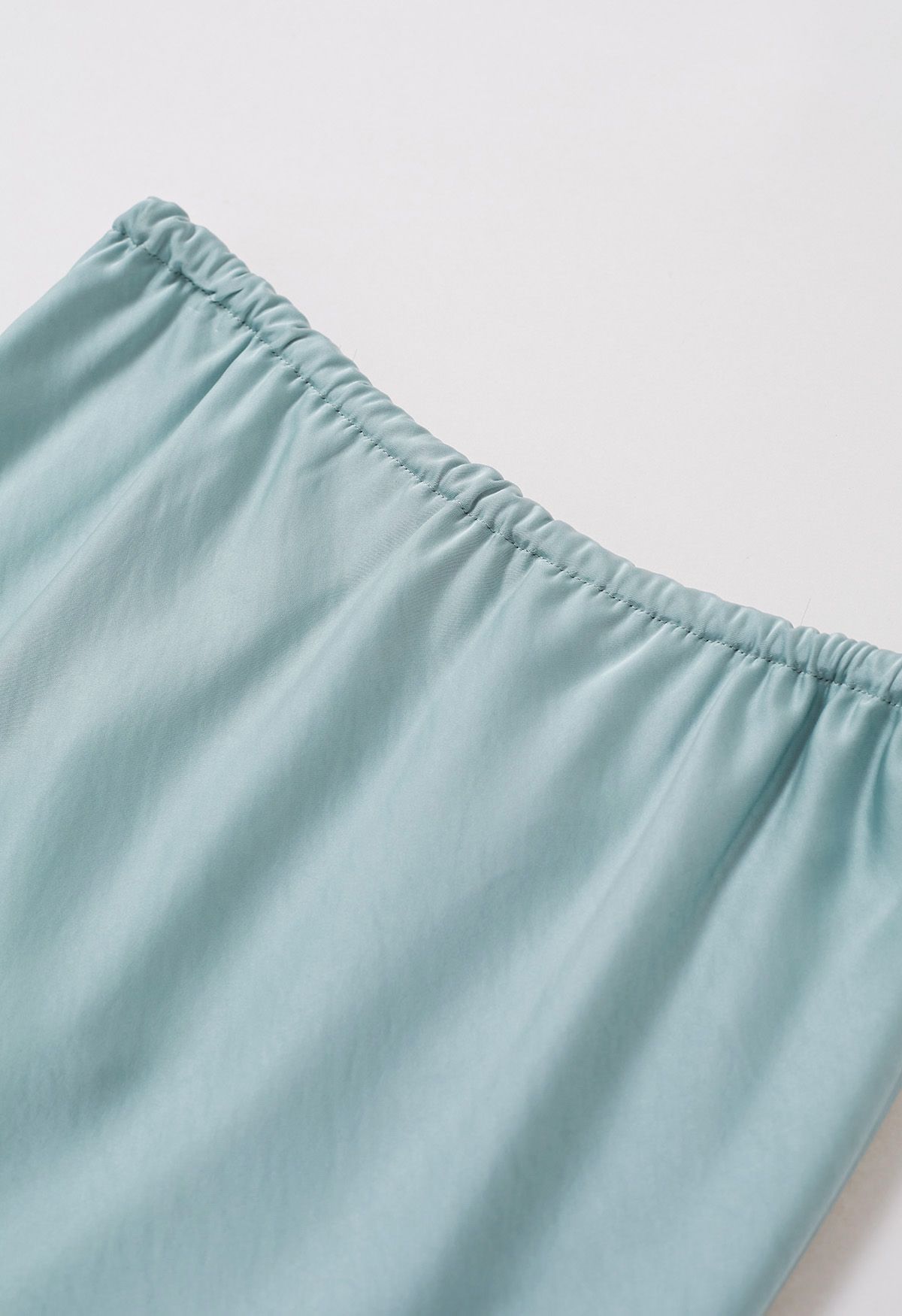 Texture Satin Drawstring Maxi Skirt in Mint