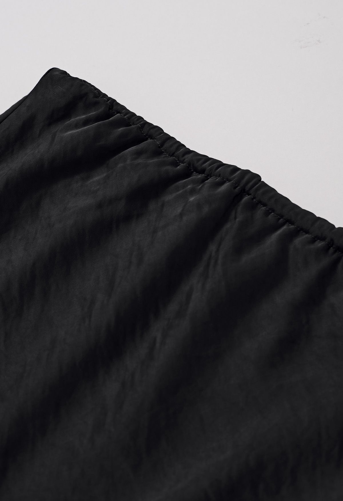 Texture Satin Drawstring Maxi Skirt in Black