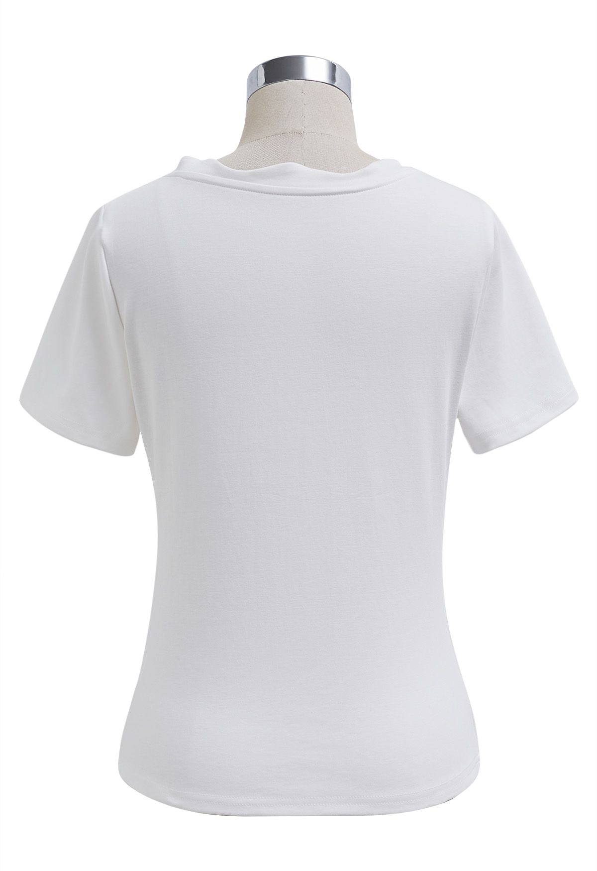 Scalloped V-Neck Short Sleeve T-Shirt in White