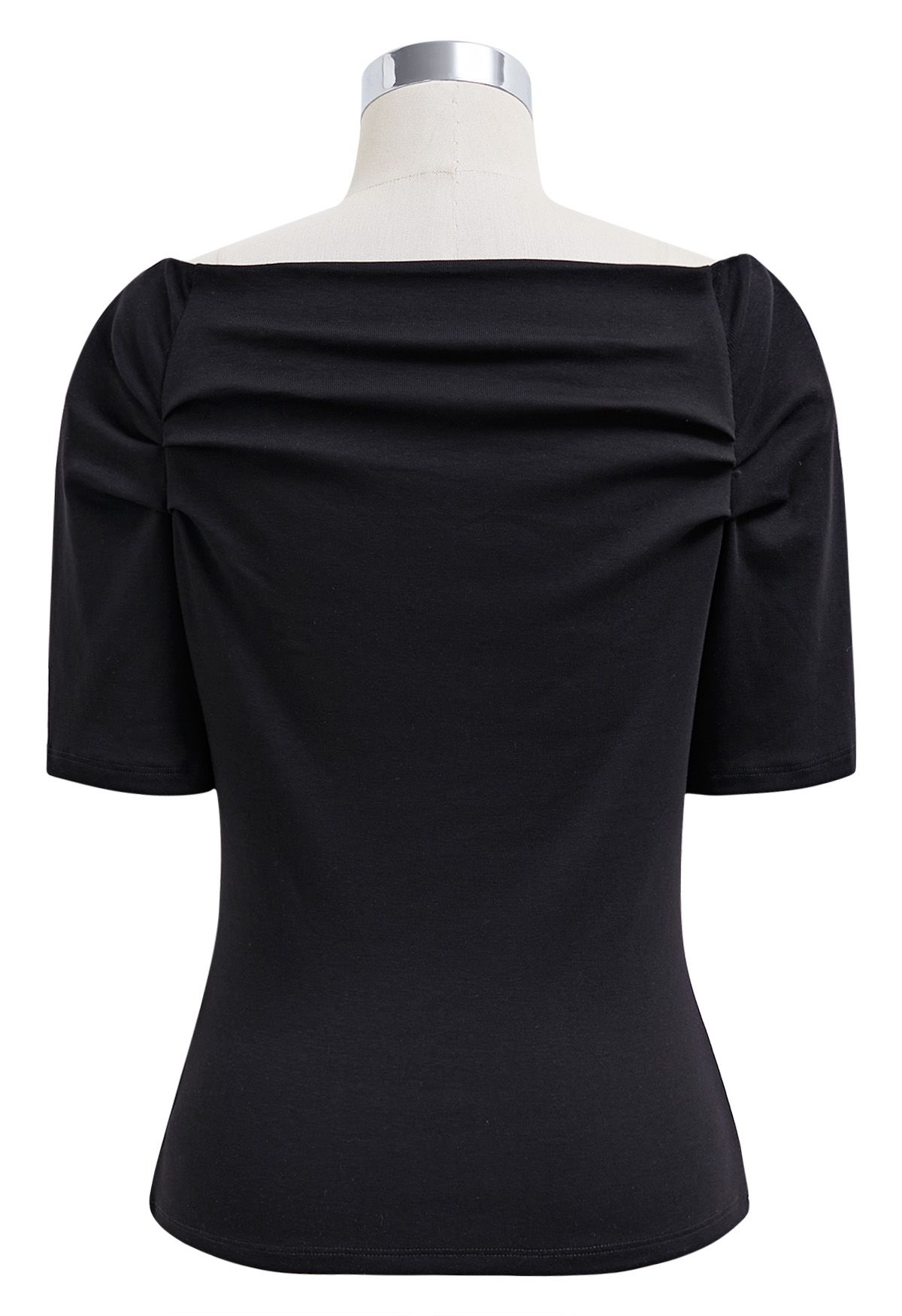 Off-Shoulder Ruched Short Sleeve Top in Black