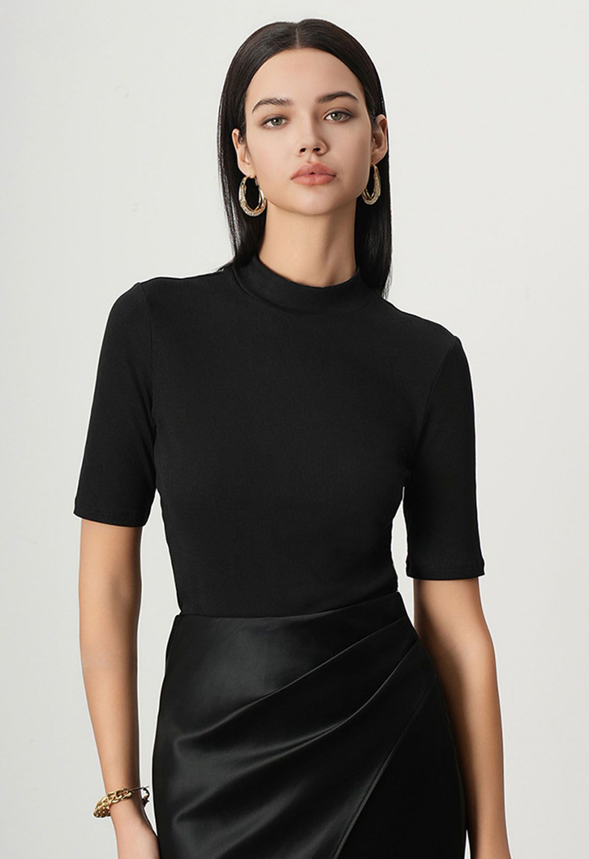 Sophisticated Elbow Sleeve Top in Black