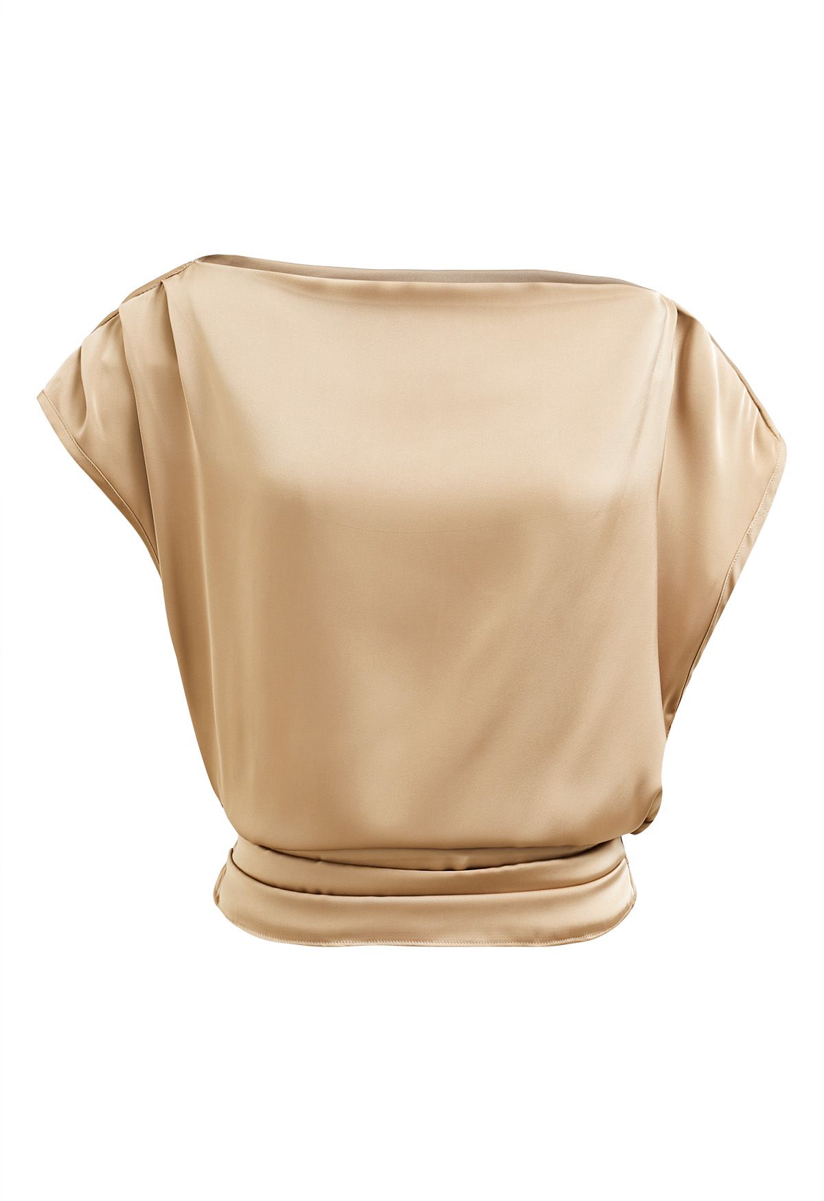 One-Shoulder Shirred Back Satin Top in Gold