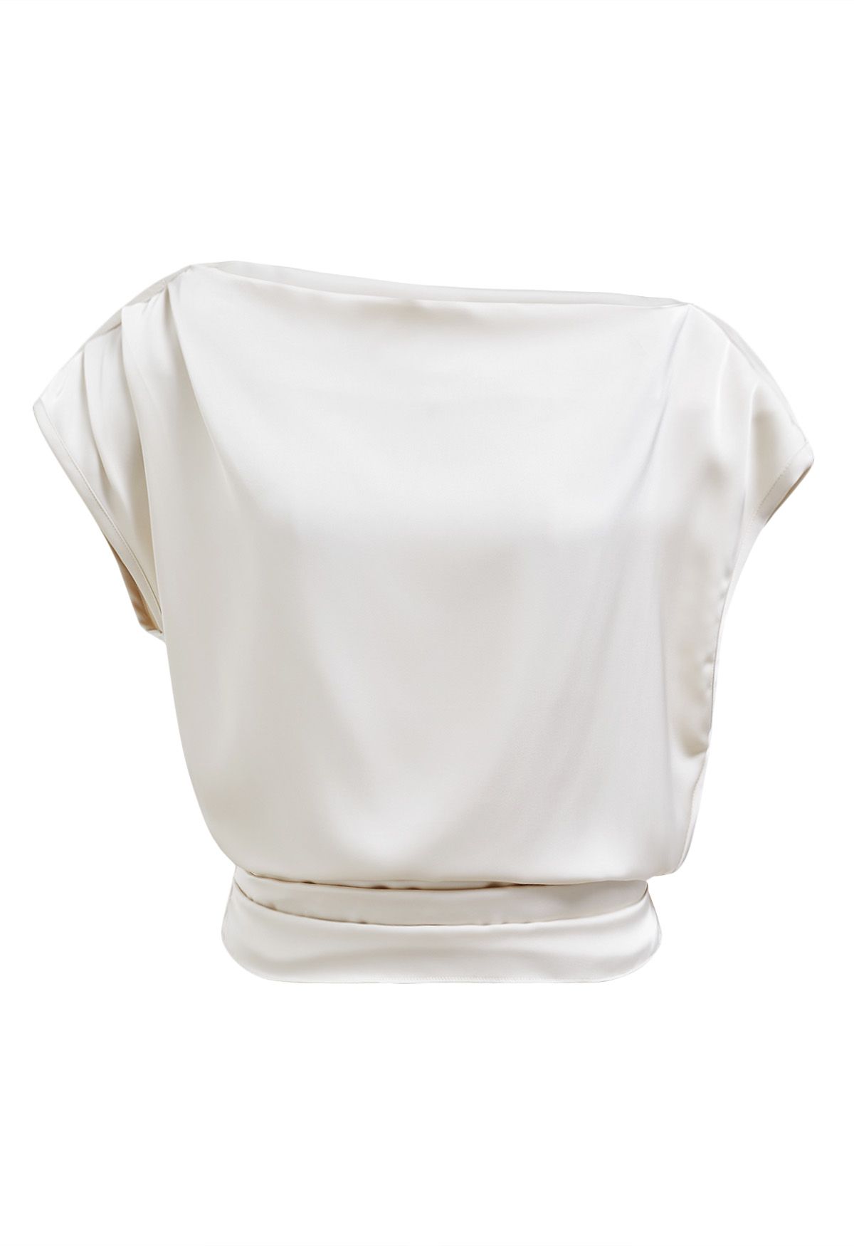 One-Shoulder Shirred Back Satin Top in Ivory
