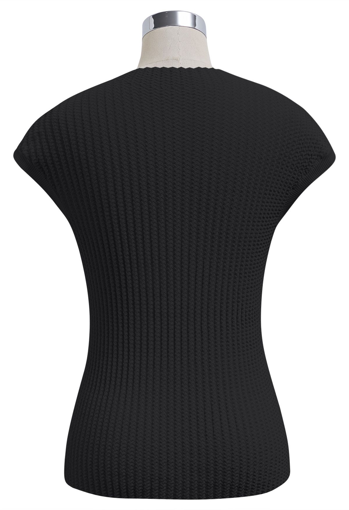 Ribbed Texture Cap Sleeves Top in Black