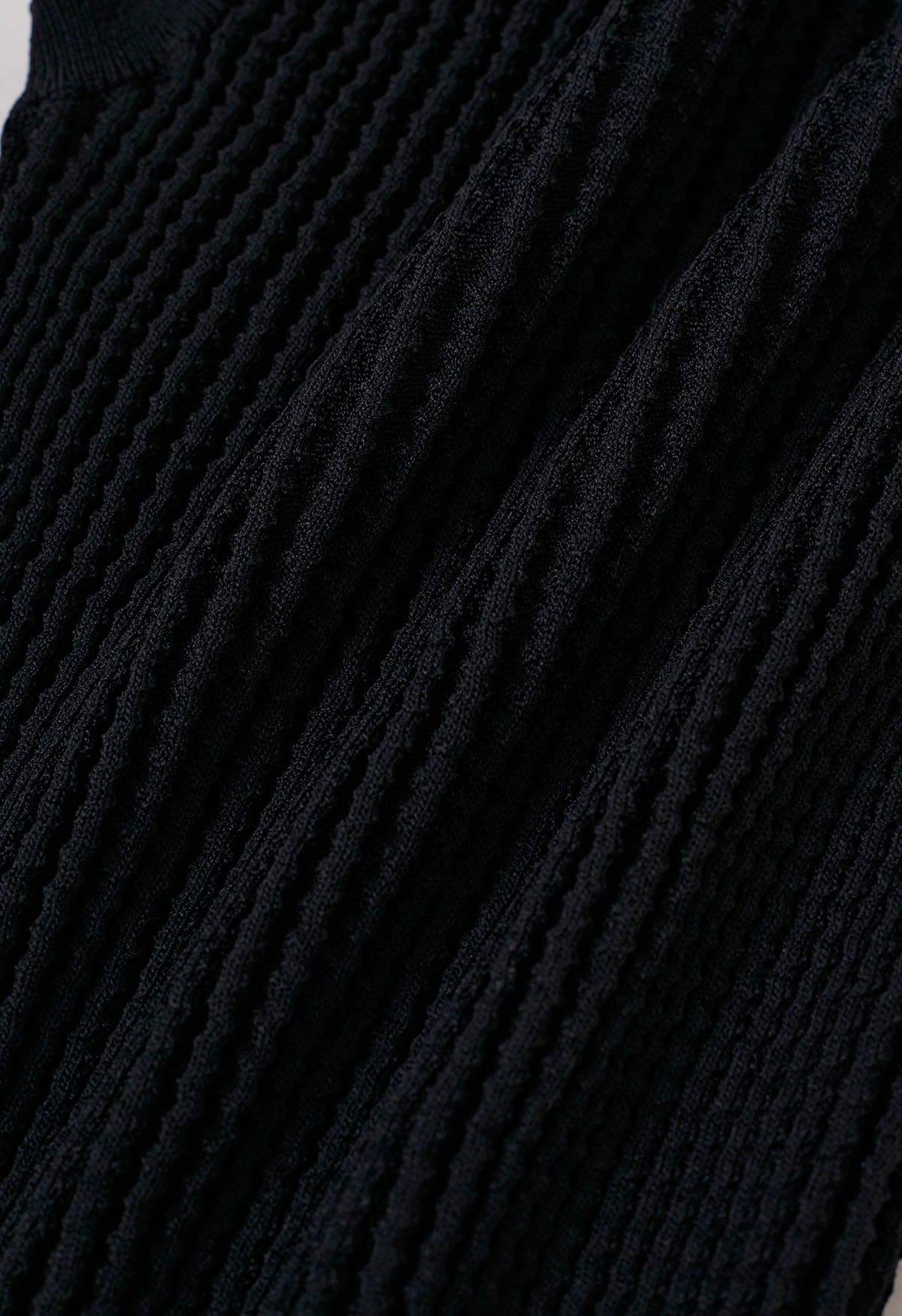 Ribbed Texture Cap Sleeves Top in Black