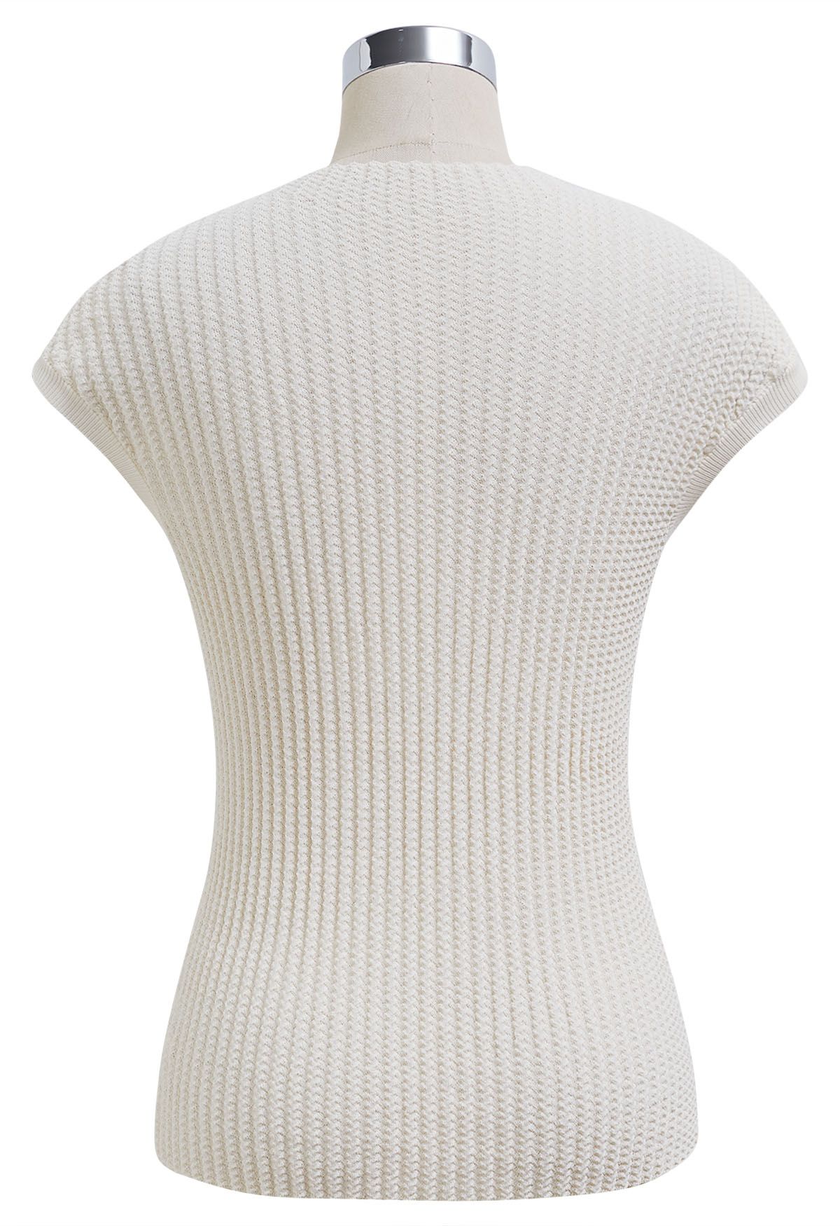 Ribbed Texture Cap Sleeves Top in Cream