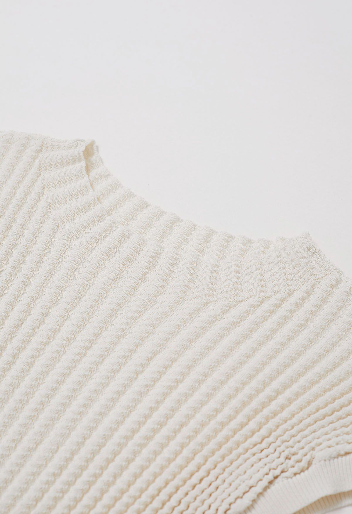 Ribbed Texture Cap Sleeves Top in Cream