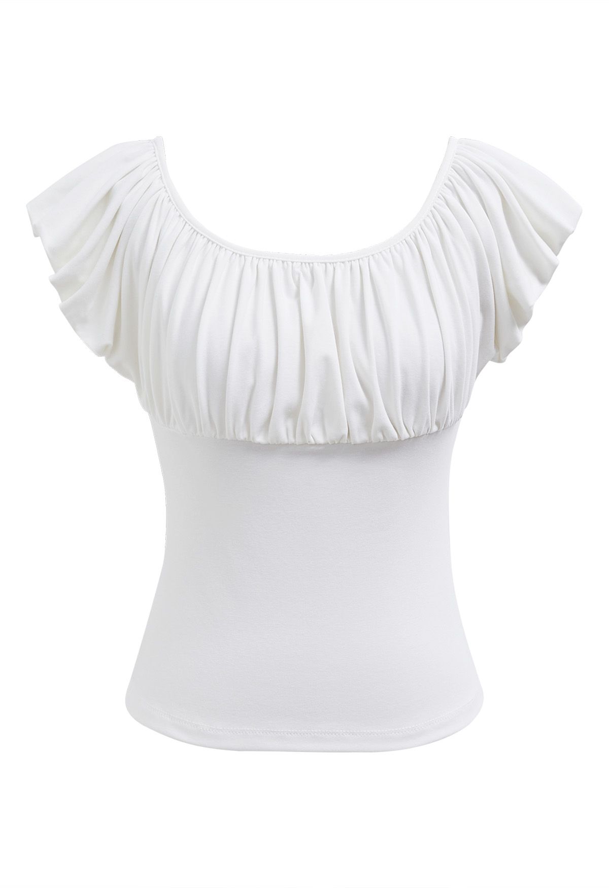 Ruched Detail Cotton Crop Top in White