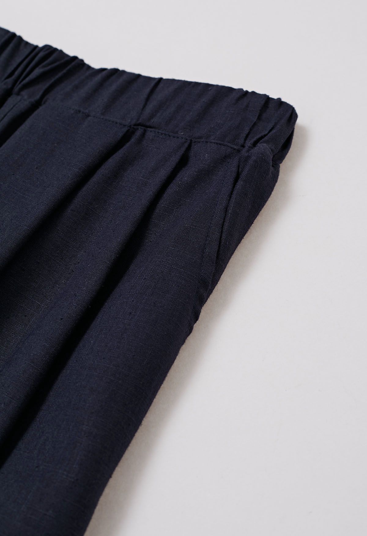 Side Pocket Wide-Leg Linen-Blend Pants in Navy