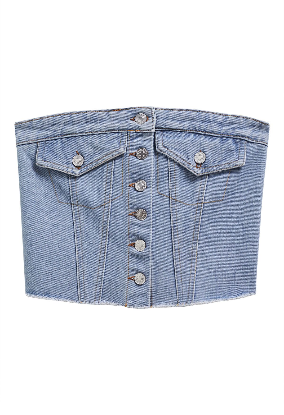 Button Front Denim Tube Top