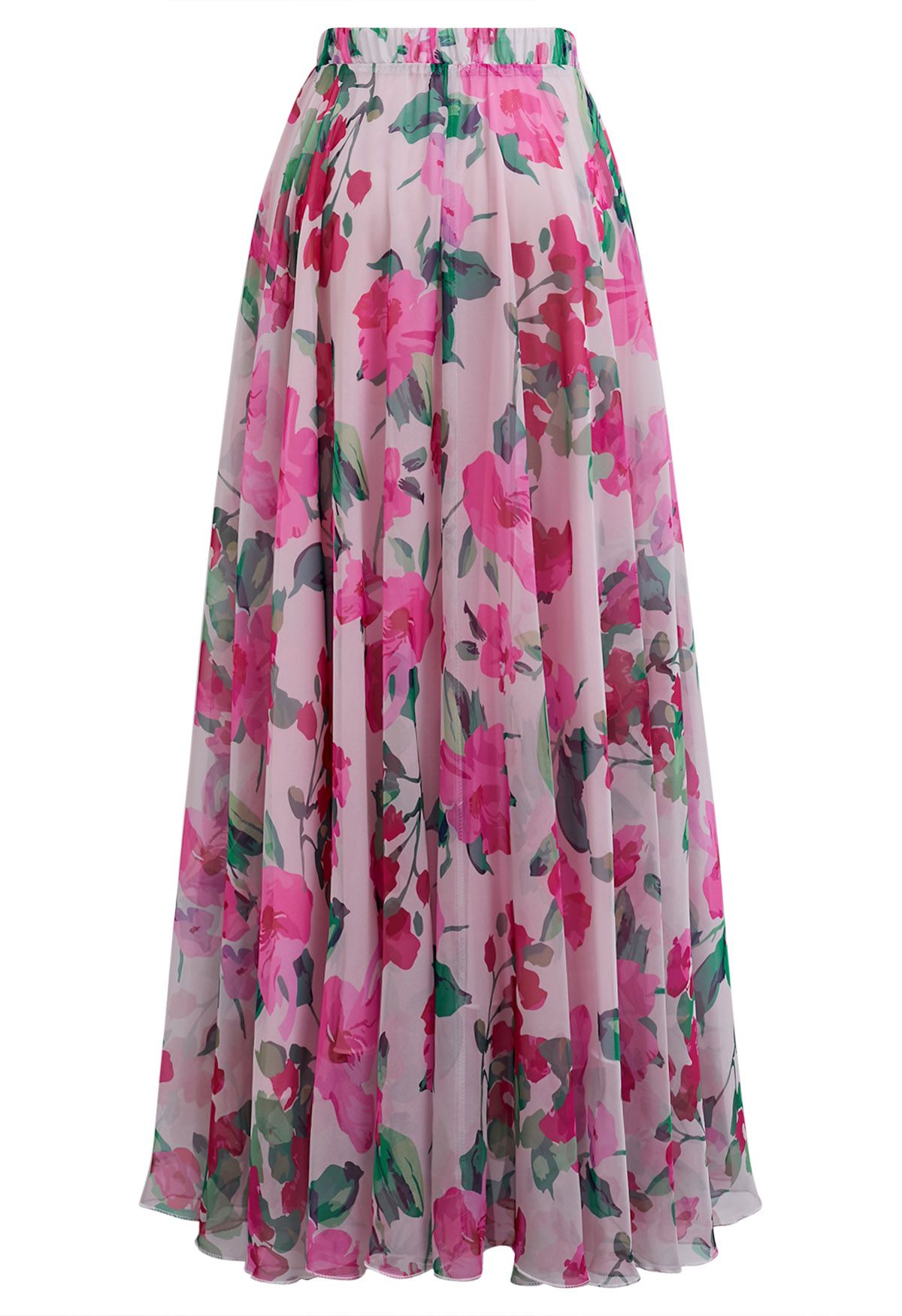 Watercolor Floral Fantasy Chiffon Maxi Skirt