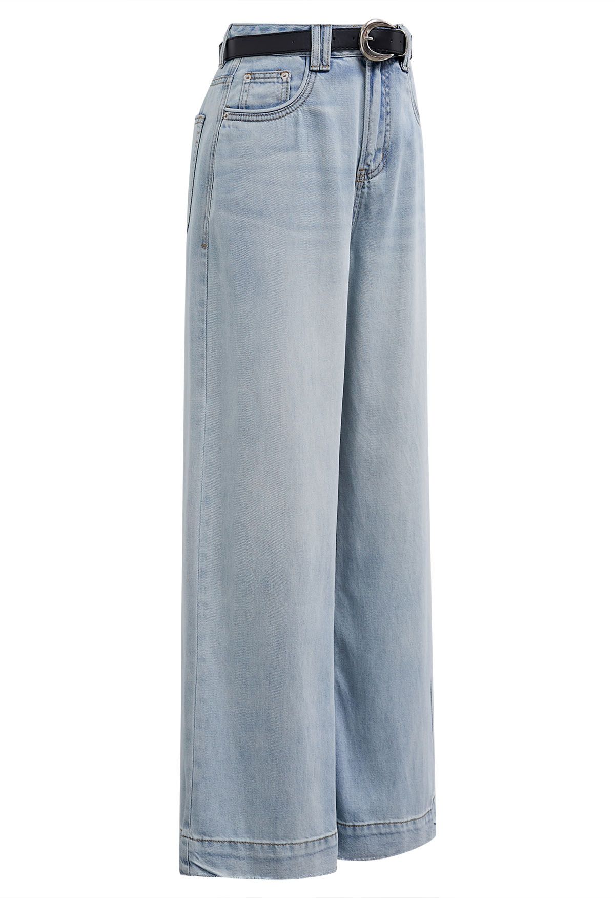 Light Blue Straight-Leg Belted Jeans 