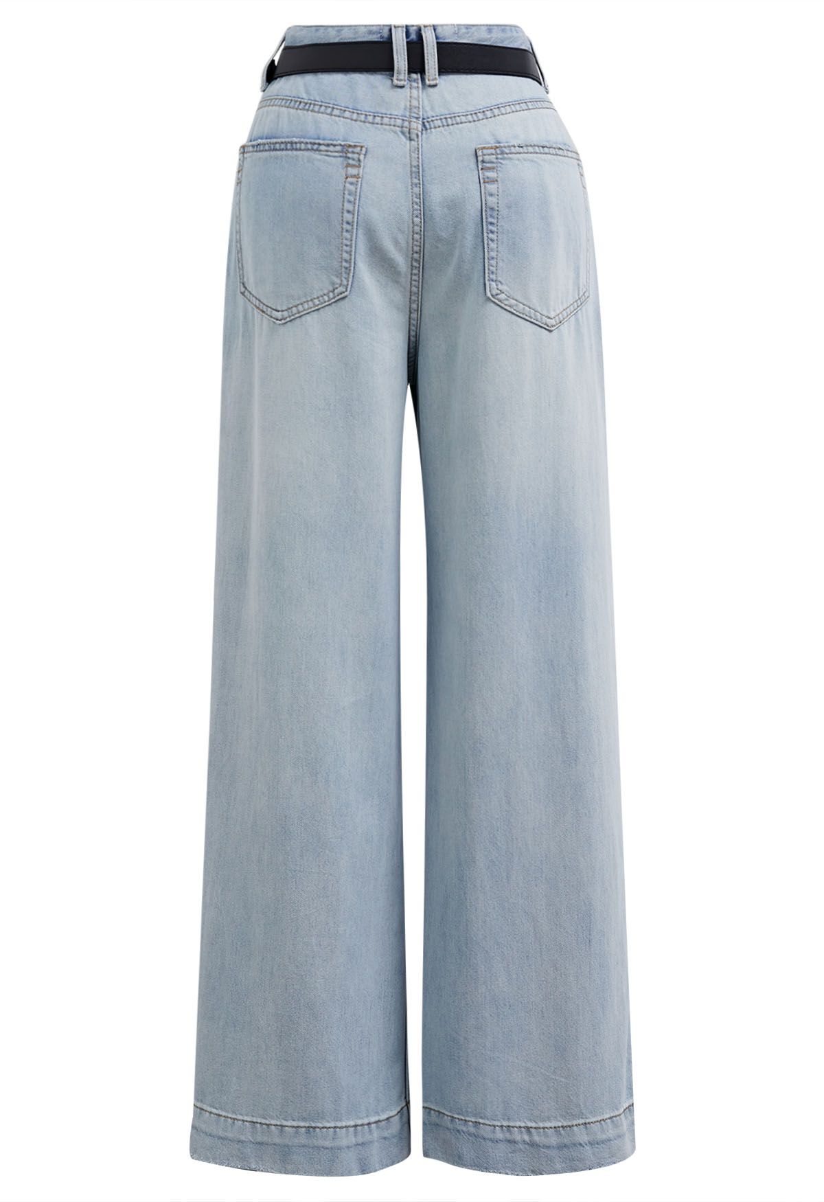 Light Blue Straight-Leg Belted Jeans 