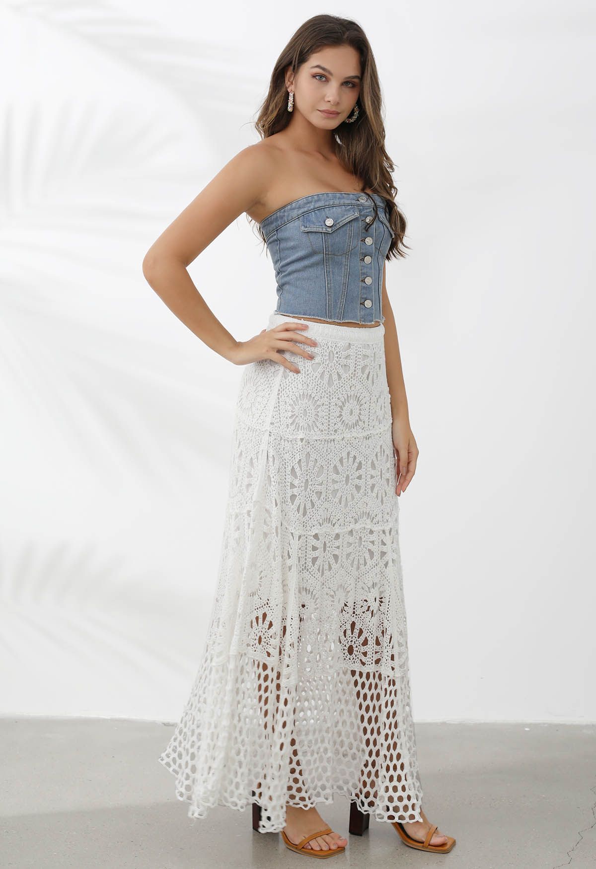 Bohemian Cutwork Crochet Maxi Skirt in White