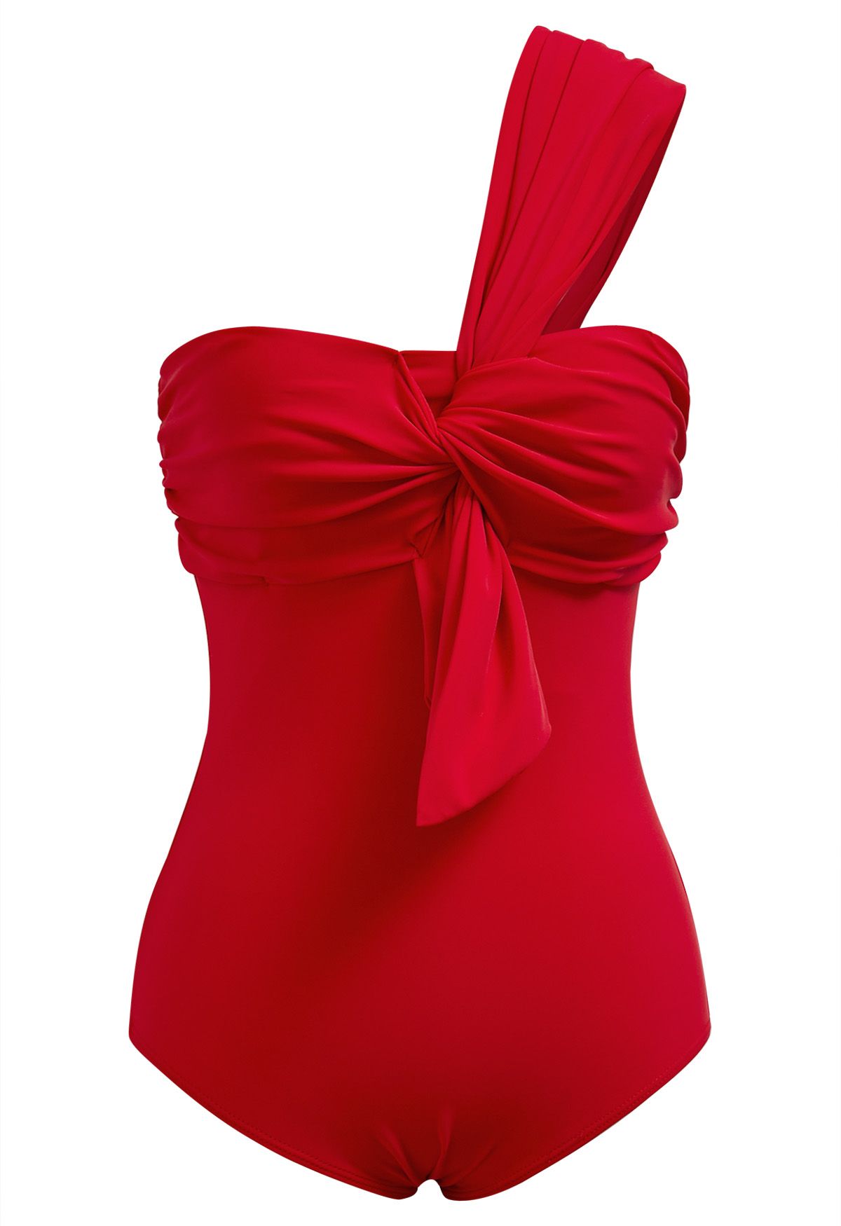 Sweet Knot One-Shoulder One-Piece Swimsuit in Red