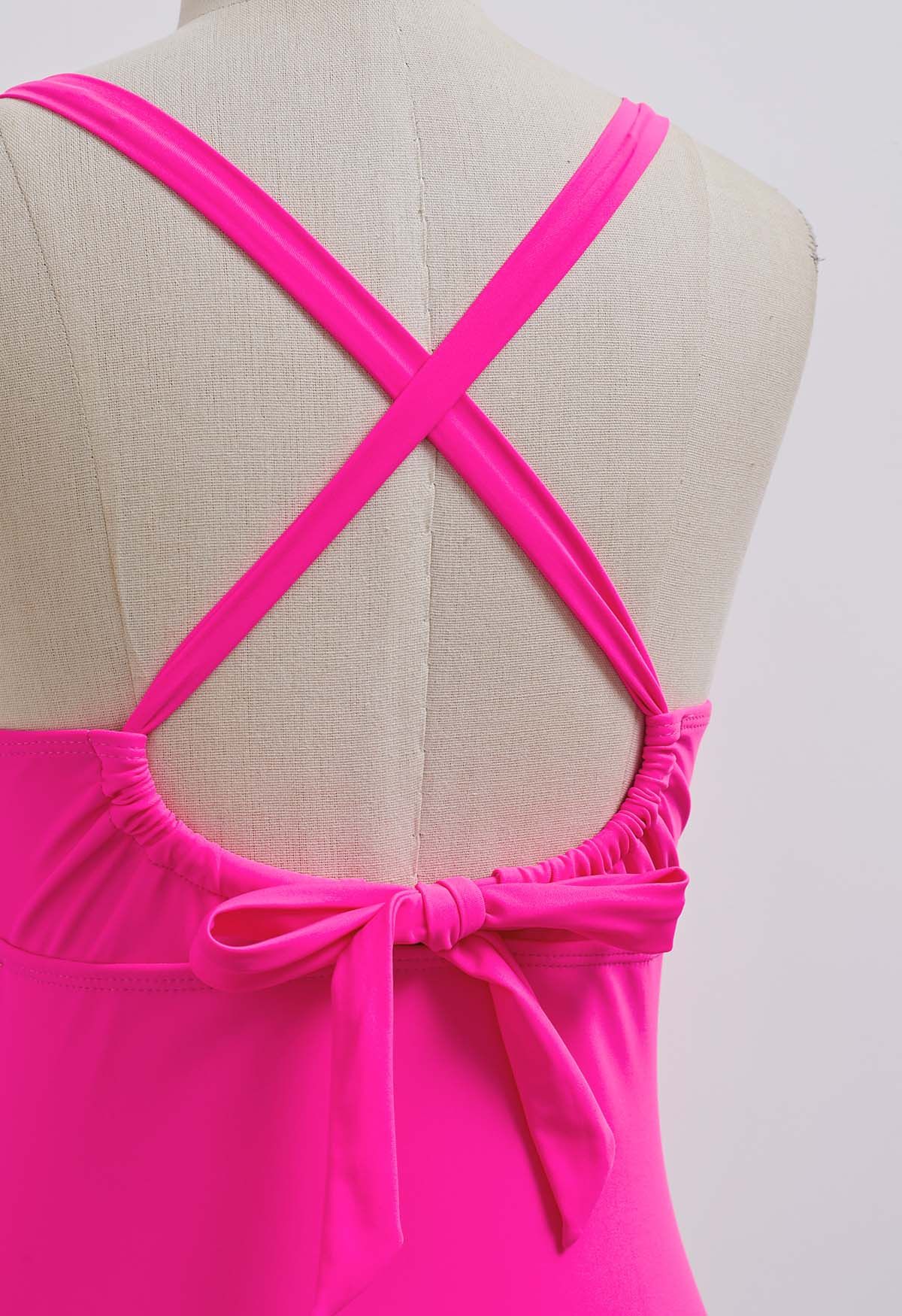 Hot Pink Beaded Trim Cut Out Swimsuit