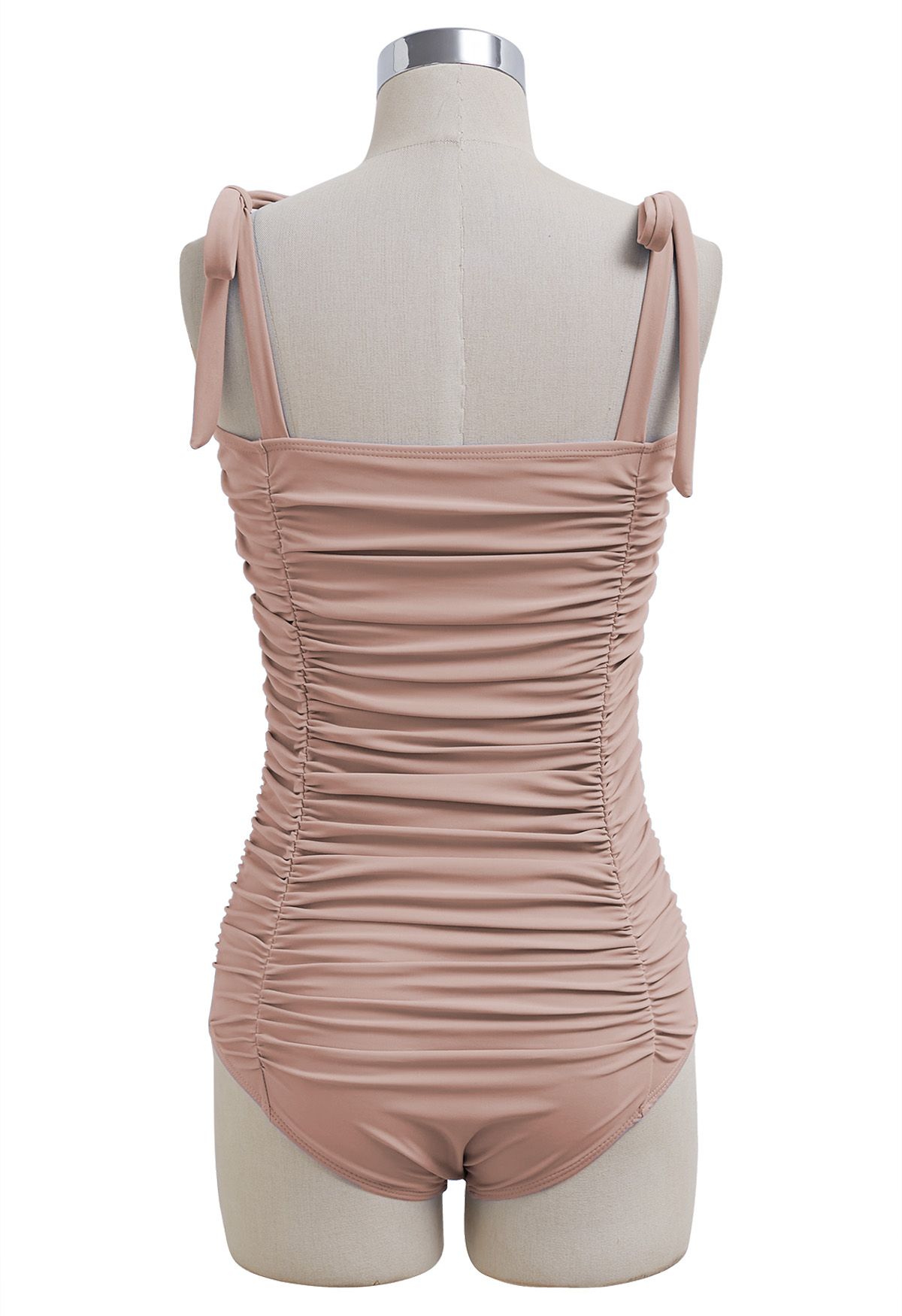 Full Ruched Tie-Shoulder Swimsuit in Dusty Pink