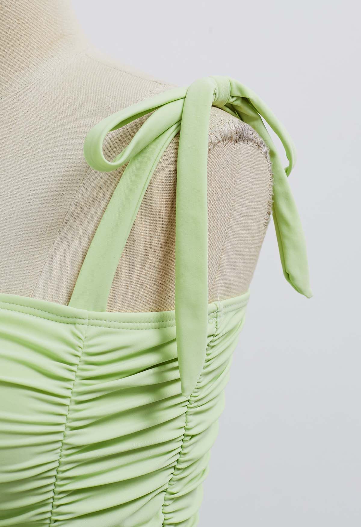 Full Ruched Tie-Shoulder Swimsuit in Pistachio