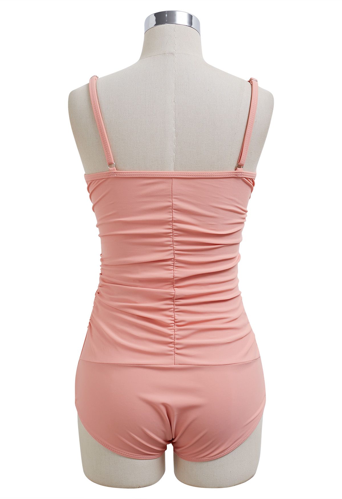 Crisscross Front Ruched One-Piece Swimsuit in Coral