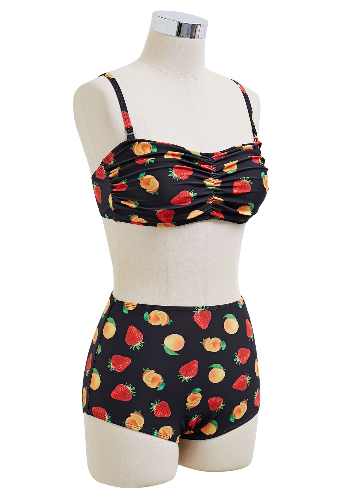 Fruit Print Bikini Set in Black